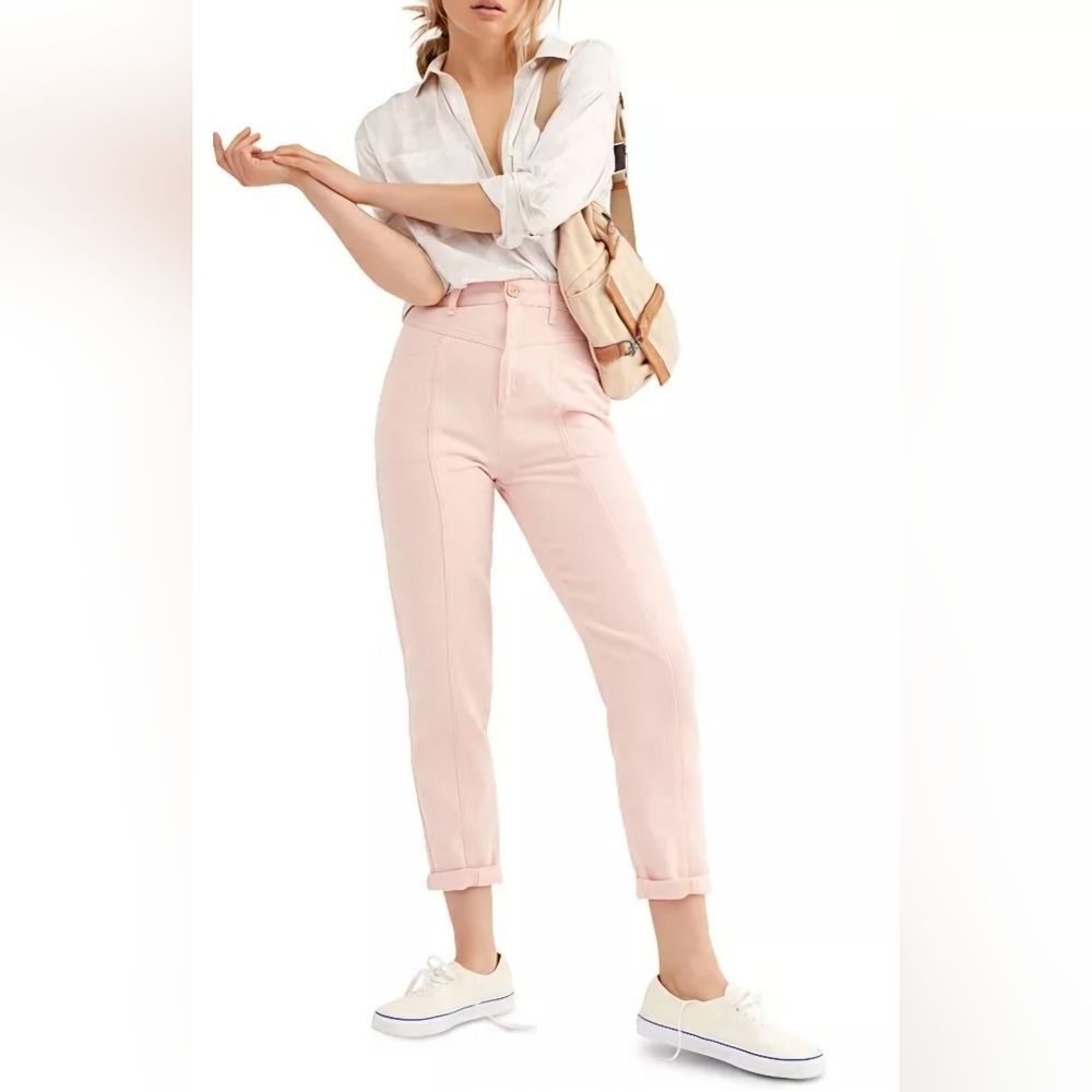 Free People City Of Lights Tapered Denim Bubble Pink Jeans, Size 28
